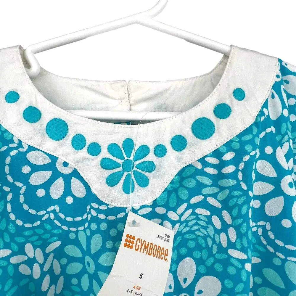 New‎ Gymboree 2015 Girls Blue White Floral Kaftan Embroidered Sz 5